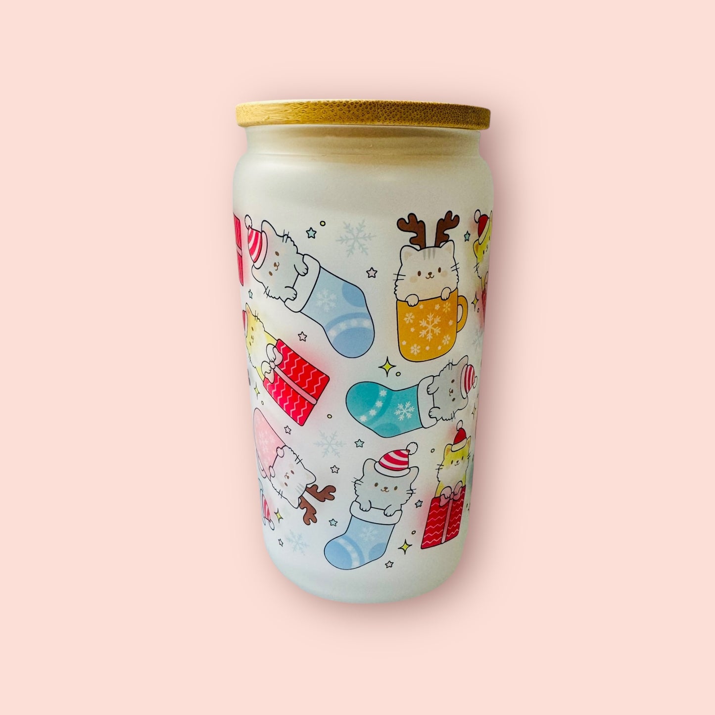 Glass cup- sublimated cat stocking stuffer