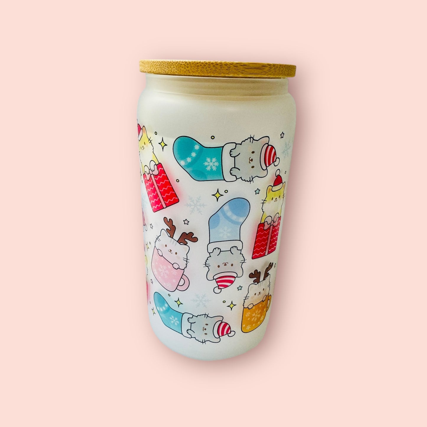 Glass cup- sublimated cat stocking stuffer