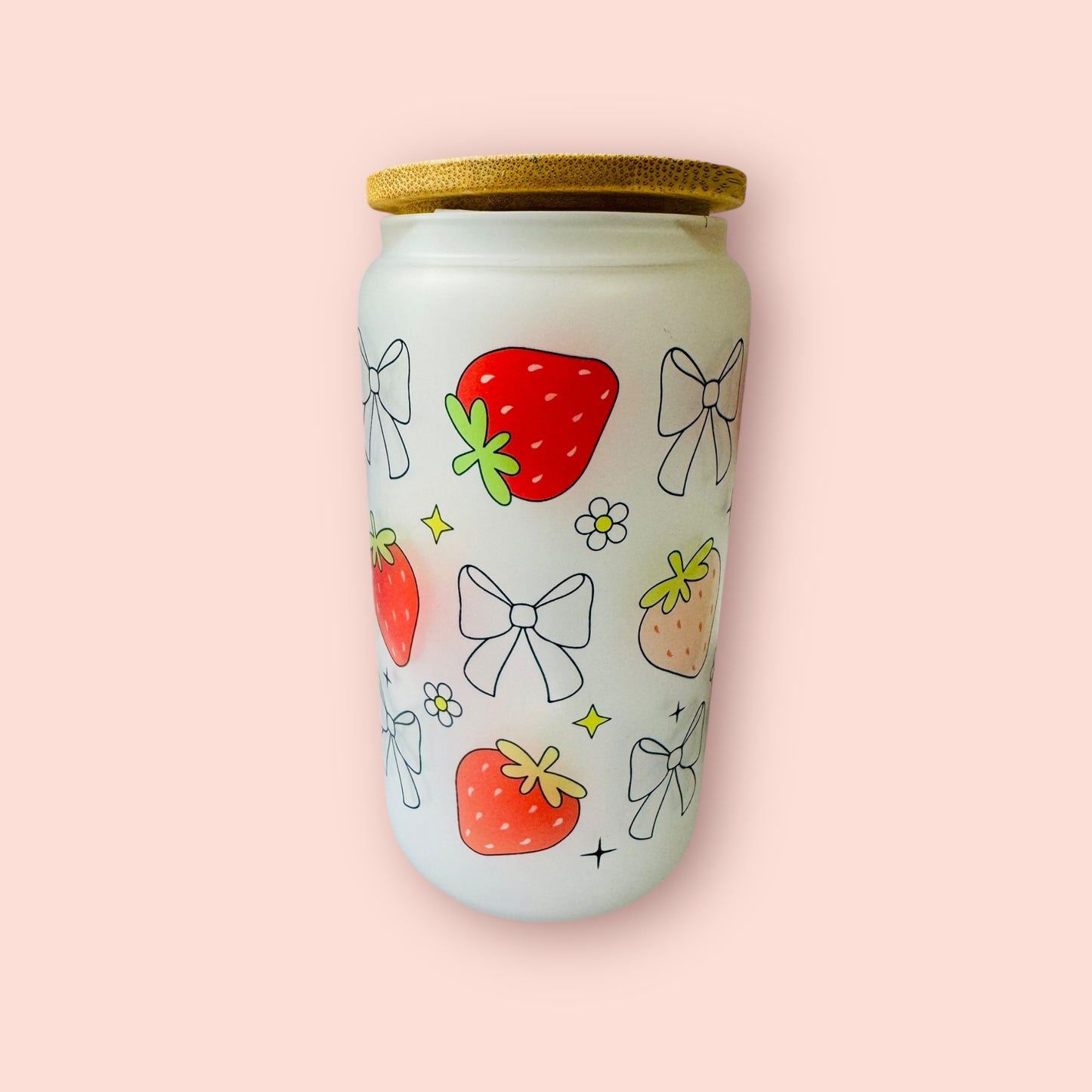 Glass cup- sublimated strawberries and bows