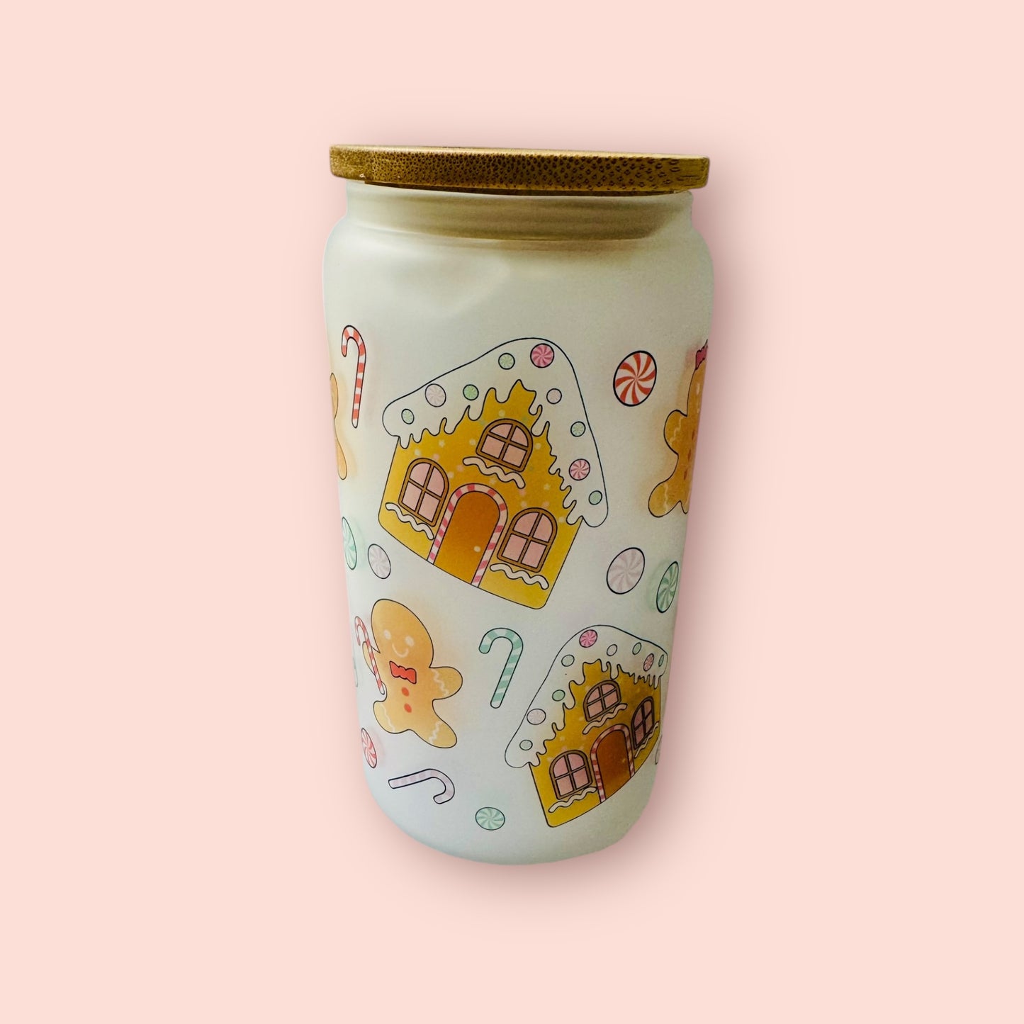Glass cup- sublimated ginger bread house