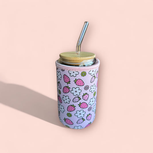 Coffee Sleeve- Strawberry and flowers
