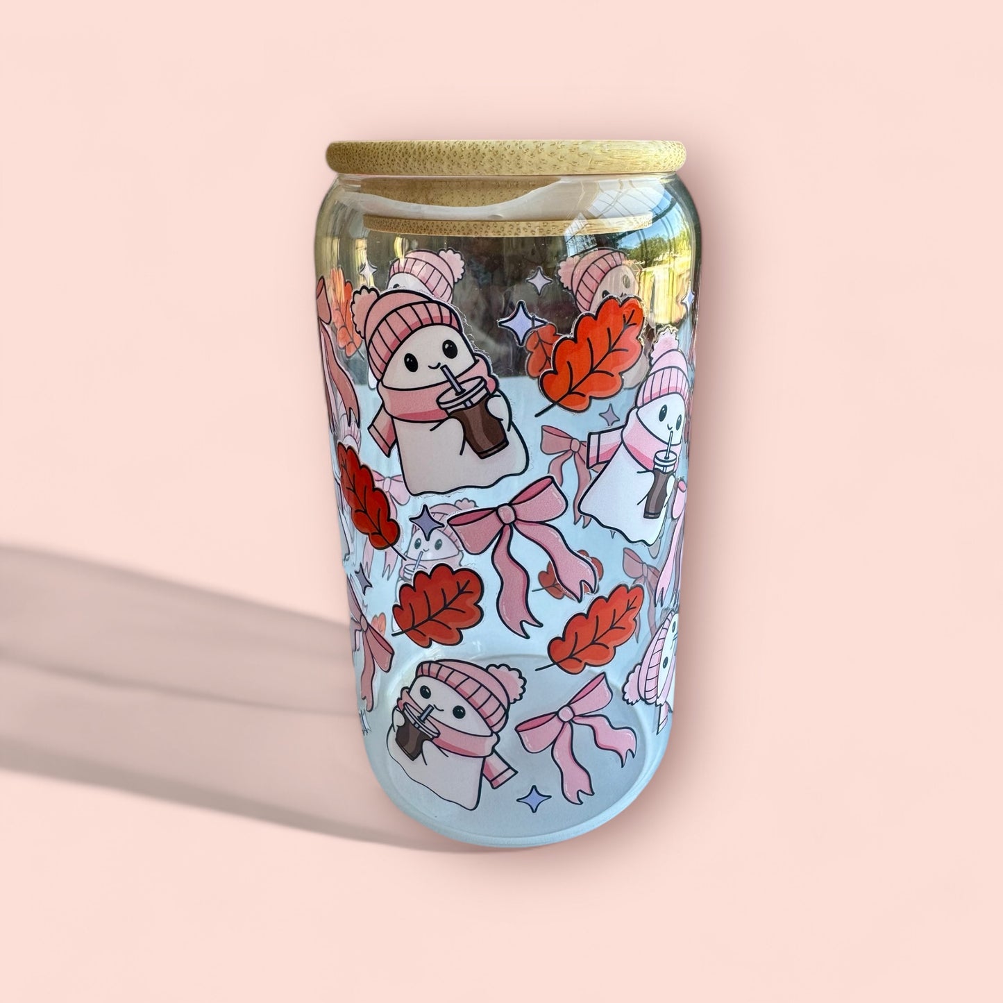Glass cup- fall and winter theme ghost
