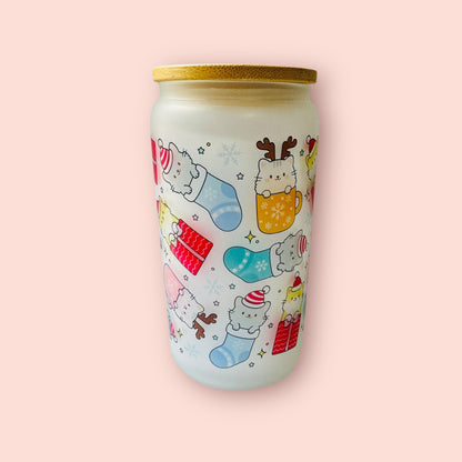 Glass cup- sublimated cat stocking stuffer