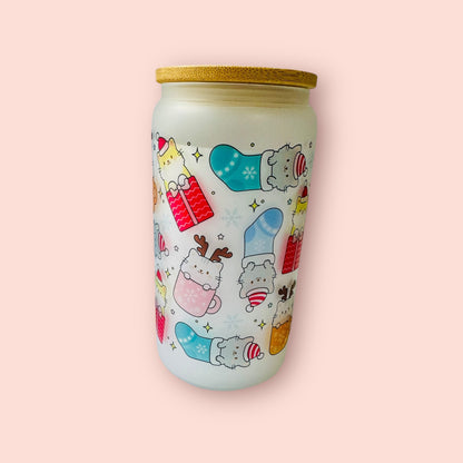 Glass cup- sublimated cat stocking stuffer