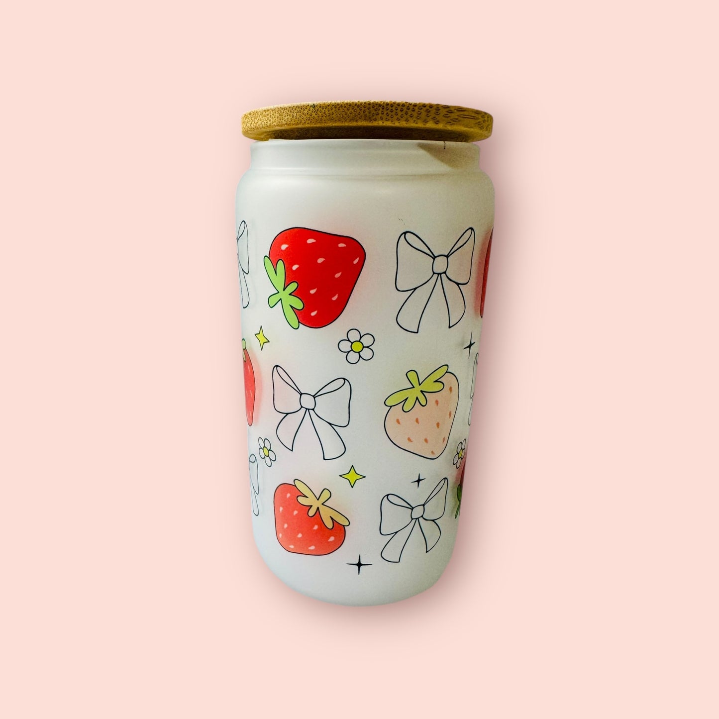 Glass cup- sublimated strawberries and bows